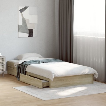 Cadru de pat cu sertare stejar sonoma 75x190 cm lemn prelucrat - Img 3