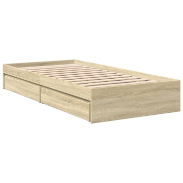 Cadru de pat cu sertare stejar sonoma 90x200 cm lemn prelucrat - Img 2