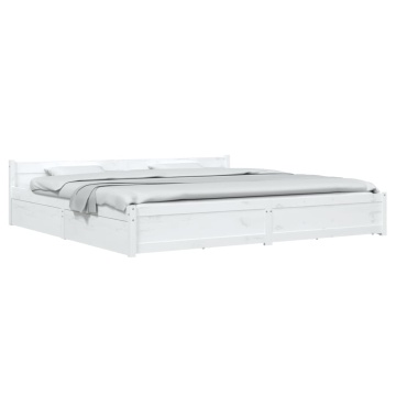 Cadru de pat cu sertare Super King, alb, 180x200 cm - Img 3