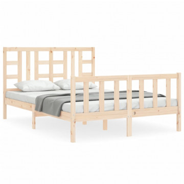 Cadru de pat cu tăblie, 140x190 cm, lemn masiv - Img 2