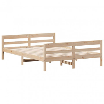 Cadru de pat cu tăblie, 140x200 cm, lemn masiv de pin - Img 2