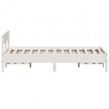 Cadru de pat cu tăblie, alb, 140x190 cm, lemn masiv de pin - Img 8