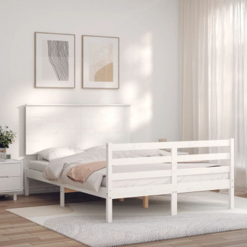 Cadru de pat cu tăblie, alb, 140x200 cm, lemn masiv - Img 3
