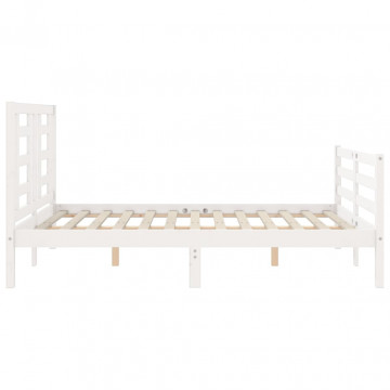 Cadru de pat cu tăblie, alb, 140x200 cm, lemn masiv - Img 6