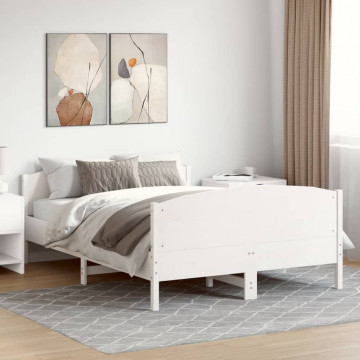 Cadru de pat cu tăblie, alb, 150x200 cm lemn masiv pin - Img 3