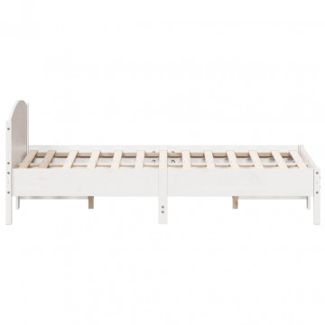 Cadru de pat cu tăblie, alb, 150x200 cm lemn masiv pin - Img 8