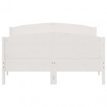 Cadru de pat cu tăblie, alb, 160x200 cm, lemn masiv de pin - Img 4