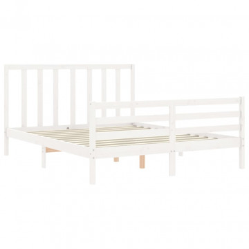 Cadru de pat cu tăblie, alb, 160x200 cm, lemn masiv - Img 8