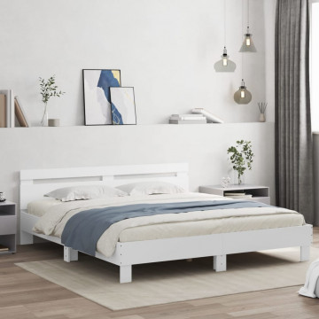 Cadru de pat cu tăblie, alb, 180x200 cm, lemn prelucrat - Img 3