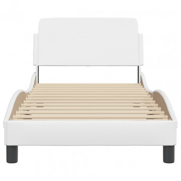 Cadru de pat cu tăblie, alb, 80x200 cm, piele ecologică - Img 4