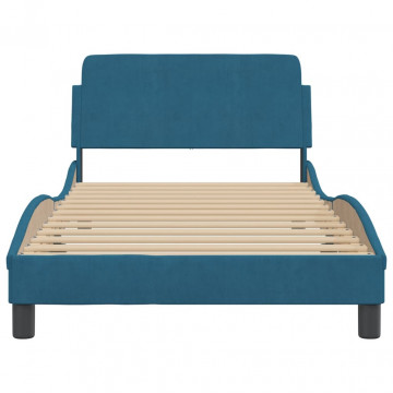 Cadru de pat cu tăblie, albastru, 100x200 cm, catifea - Img 4