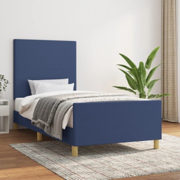 Cadru de pat cu tăblie, albastru, 100x200 cm, textil - Img 1