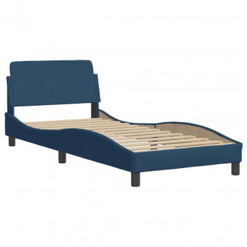 Cadru de pat cu tăblie, albastru, 90x200 cm, textil - Img 2