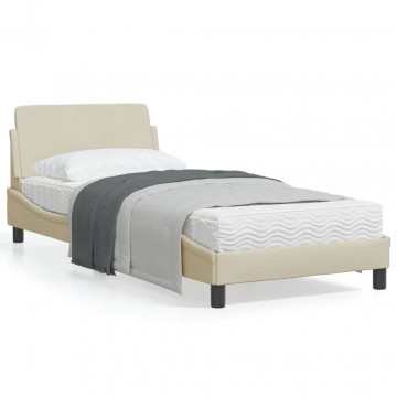 Cadru de pat cu tăblie, crem, 90x200 cm, textil - Img 1