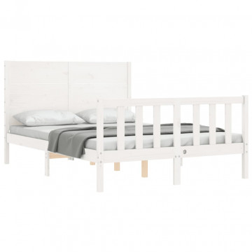 Cadru de pat cu tăblie, dublu, alb, lemn masiv - Img 4