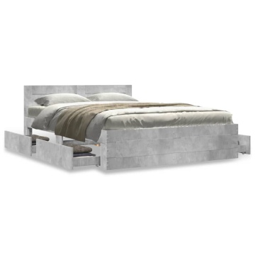 Cadru de pat cu tăblie gri beton 140x200 cm lemn prelucrat - Img 4