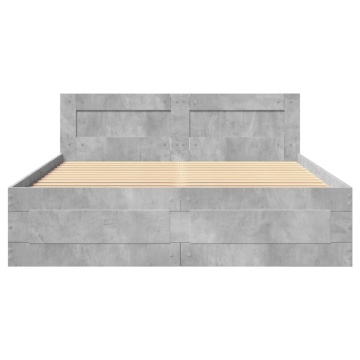Cadru de pat cu tăblie gri beton 140x200 cm lemn prelucrat - Img 8