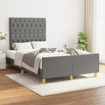 Cadru de pat cu tăblie, gri închis, 120x200 cm, textil - Img 1