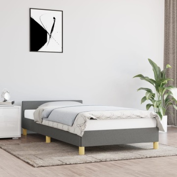 Cadru de pat cu tăblie, gri închis, 90x190 cm, textil - Img 1