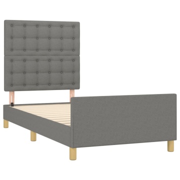 Cadru de pat cu tăblie, gri închis, 90x190 cm, textil - Img 4