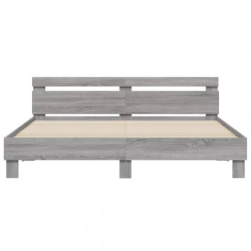 Cadru de pat cu tăblie gri sonoma 180x200 cm lemn prelucrat - Img 8