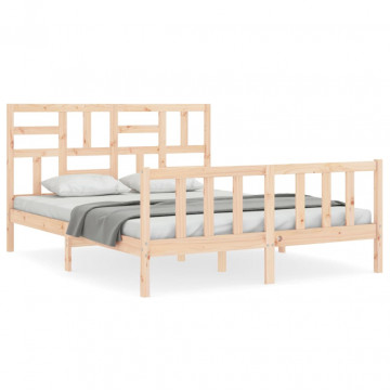 Cadru de pat cu tăblie, king size, lemn masiv - Img 2