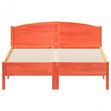 Cadru de pat cu tăblie, maro ceruit, 135x190 cm, lemn masiv pin - Img 4