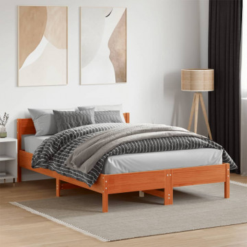 Cadru de pat cu tăblie, maro ceruit, 140x190 cm, lemn masiv pin - Img 3