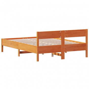 Cadru de pat cu tăblie, maro ceruit, 140x190 cm, lemn masiv pin - Img 5