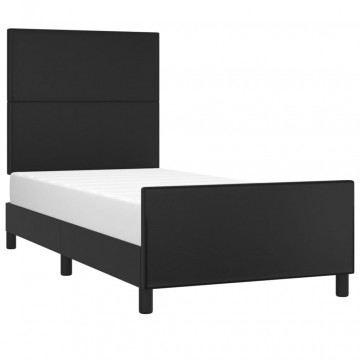 Cadru de pat cu tăblie, negru, 100x200 cm, piele ecologică - Img 3