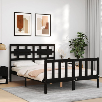Cadru de pat cu tăblie, negru, 140x190 cm, lemn masiv - Img 4
