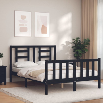 Cadru de pat cu tăblie, negru, 140x200 cm, lemn masiv - Img 1