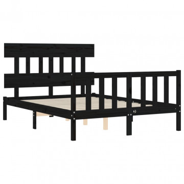 Cadru de pat cu tăblie, negru, 140x200 cm, lemn masiv - Img 8