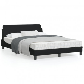 Cadru de pat cu tăblie, negru, 140x200 cm, textil - Img 1