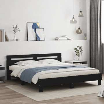 Cadru de pat cu tăblie, negru, 180x200 cm, lemn prelucrat - Img 3