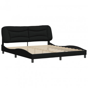 Cadru de pat cu tăblie, negru, 180x200 cm, textil - Img 2