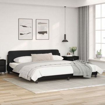 Cadru de pat cu tăblie, negru, 200x200 cm, piele ecologică - Img 3