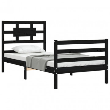 Cadru de pat cu tăblie, negru, 90x200 cm, lemn masiv - Img 4