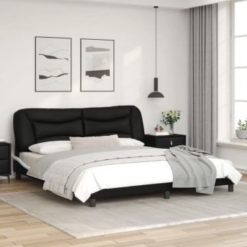 Cadru de pat cu tăblie negru și alb 180x200cm piele artificială - Img 3