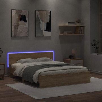 Cadru de pat cu tăblie și LED, stejar sonoma, 150x200 cm - Img 3