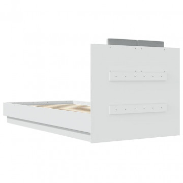 Cadru de pat cu tăblie și lumini LED, alb, 75x190 cm - Img 7