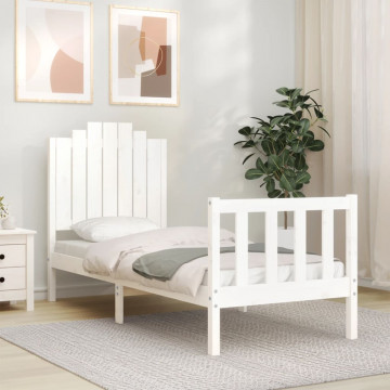 Cadru de pat cu tăblie single mic, alb, lemn masiv - Img 3