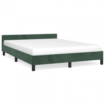 Cadru de pat cu tăblie, verde închis, 140x190 cm, catifea - Img 2