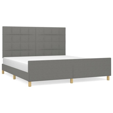 Cadru de pat fără saltea, gri închis, 180x200 cm, textil - Img 2