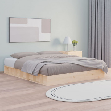 Cadru de pat, gri, 150x200 cm, lemn masiv, King Size 5FT - Img 1