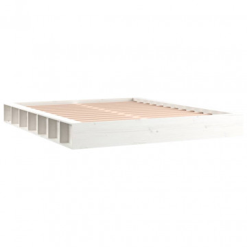 Cadru de pat King Size 5FT, alb, 150x200 cm, lemn masiv - Img 3