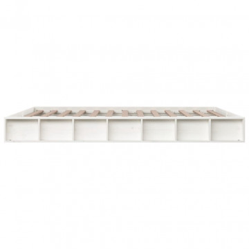 Cadru de pat King Size 5FT, alb, 150x200 cm, lemn masiv - Img 8