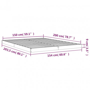 Cadru de pat King Size 5FT, negru, 150x200 cm lemn masiv de pin - Img 7