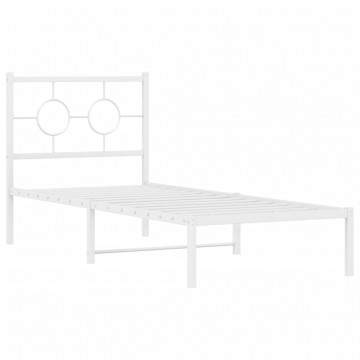 Cadru de pat metalic cu tăblie, alb, 80x200 cm - Img 2