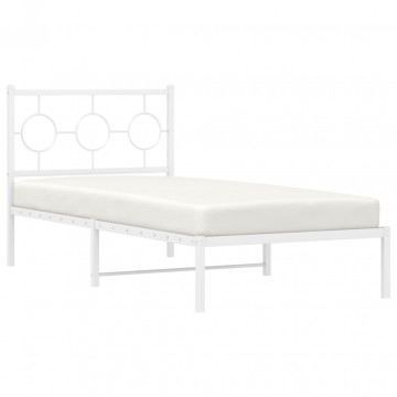 Cadru de pat metalic cu tăblie, alb, 90x190 cm - Img 4